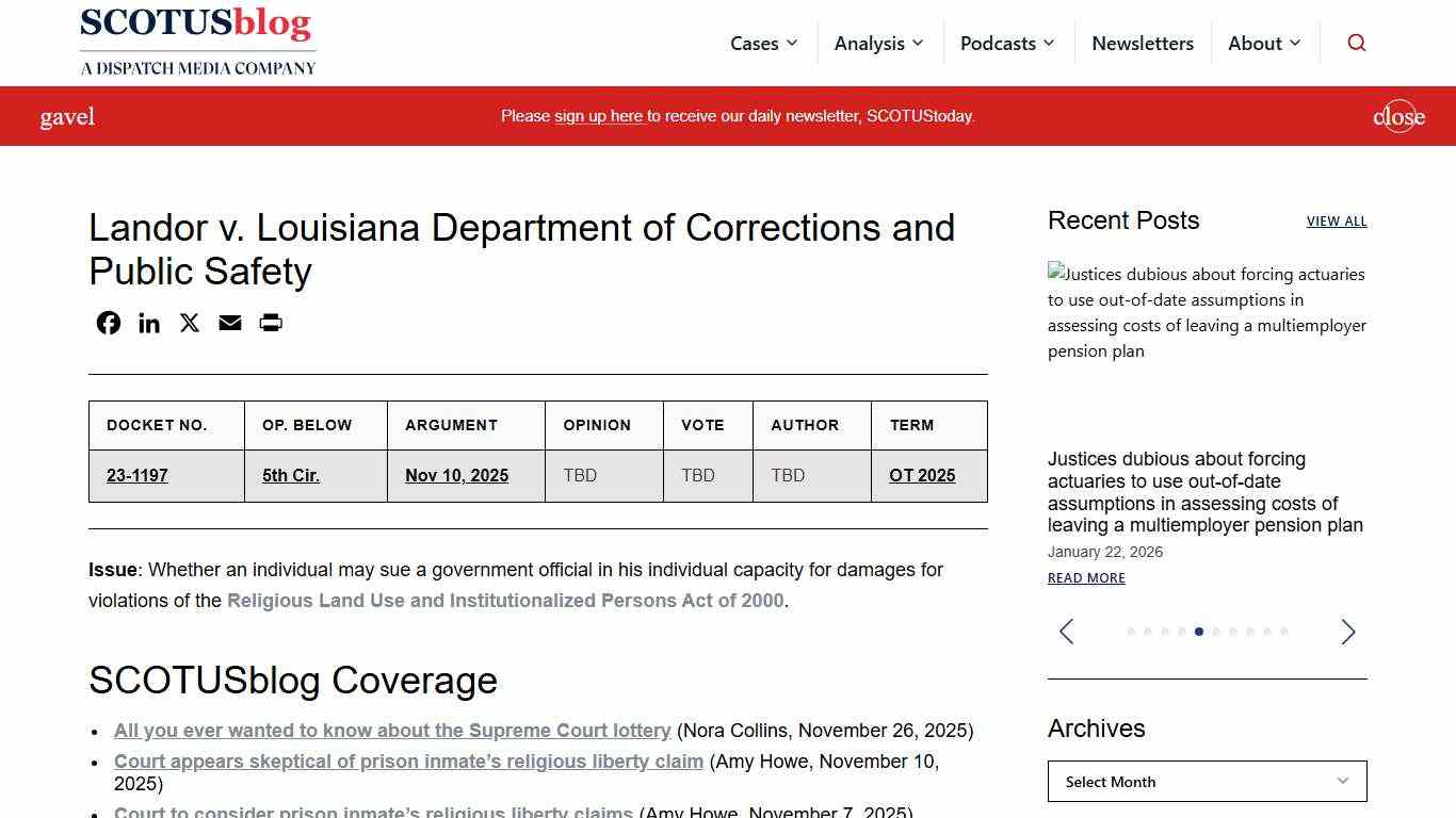 Landor v. Louisiana Department of Corrections and Public Safety - SCOTUSblog
